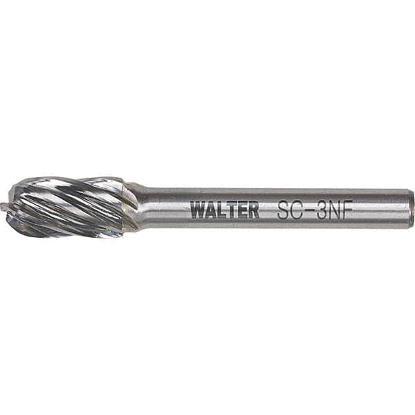 WALTER Surface Technologies - 7/16" Cut Diam, 1/4" Shank Diam, Cylinder Ball End Head Double Cut Burr - Carbide, 1" LOC - Makers Industrial Supply