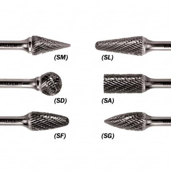 WALTER Surface Technologies - 1/8" Cut Diam, 1/8" Shank Diam, Cone Head Double Cut Burr - Carbide, 1/2" LOC - Makers Industrial Supply