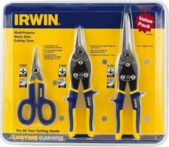 Irwin - 3 Piece Aviation Snip Set - Left, Right, Straight, 7, 10, 11-3/4" OAL, 1-5/16, 2, 3-1/8" LOC - Makers Industrial Supply