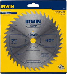 Irwin Blades - 7-1/4" Diam, 5/8" Arbor Hole Diam, 40 Tooth Wet & Dry Cut Saw Blade - High Carbon Steel, Smooth Action, Diamond Arbor - Makers Industrial Supply