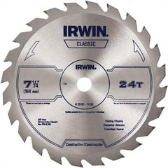 Irwin Blades - 7-1/4" Diam, 5/8" Arbor Hole Diam, 24 Tooth Wet & Dry Cut Saw Blade - Carbide-Tipped, Smooth Action, Diamond Arbor - Makers Industrial Supply