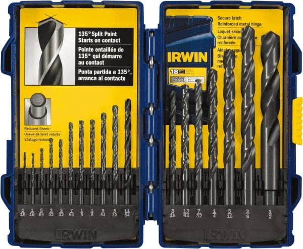 Irwin - 1/16 to 1/2", 135° Point, Oxide Finish, High Speed Steel Jobber Length Drill Bit Set - Makers Industrial Supply