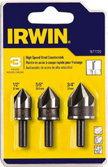 Irwin - 3 Piece, 1/2 to 3/4" Head Diam, 82° Included Angle, Single End Countersink Set - Makers Industrial Supply