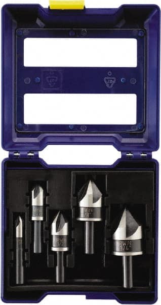 Irwin - 5 Piece, 1/4 to 3/4" Head Diam, 82° Included Angle, Single End Countersink Set - Makers Industrial Supply