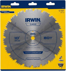 Irwin Blades - 10" Diam, 5/8" Arbor Hole Diam, 80 Tooth Wet & Dry Cut Saw Blade - High Carbon Steel, Smooth Action, Standard Round Arbor - Makers Industrial Supply