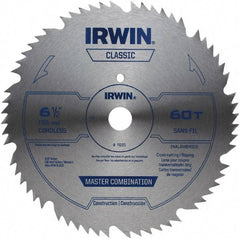 Irwin - 6-1/2" Diam, 5/8" Arbor Hole Diam, 60 Tooth Wet & Dry Cut Saw Blade - High Carbon Steel, Smooth Action, Standard Round Arbor - Makers Industrial Supply