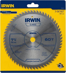 Irwin Blades - 7-1/4" Diam, 5/8" Arbor Hole Diam, 60 Tooth Wet & Dry Cut Saw Blade - Carbide-Tipped, Smooth Action, Diamond Arbor - Makers Industrial Supply