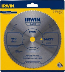 Irwin Blades - 7-1/4" Diam, 5/8" Arbor Hole Diam, 140 Tooth Wet & Dry Cut Saw Blade - High Carbon Steel, Smooth Action, Diamond Arbor - Makers Industrial Supply