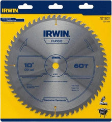 Irwin Blades - 10" Diam, 5/8" Arbor Hole Diam, 60 Tooth Wet & Dry Cut Saw Blade - Carbide-Tipped, Smooth Action, Standard Round Arbor - Makers Industrial Supply