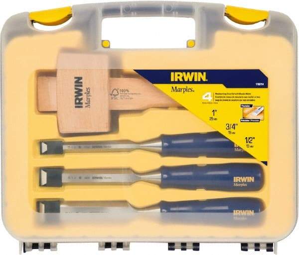 Irwin - 4 Piece Wood Chisel Set - Polypropylene, Sizes Included 1/2 to 1" - Makers Industrial Supply