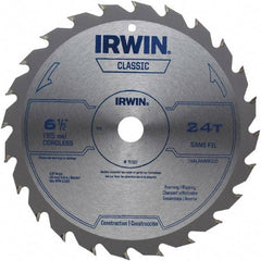 Irwin - 6-1/2" Diam, 5/8" Arbor Hole Diam, 24 Tooth Wet & Dry Cut Saw Blade - Carbide-Tipped, Smooth Action, Diamond Arbor - Makers Industrial Supply