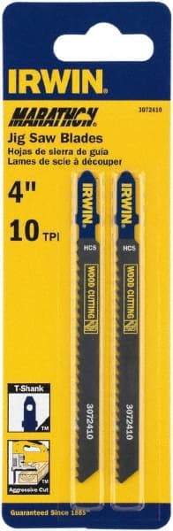 Irwin Blades - 4" Long x 0.047" Thick x 0.295" Wide, 10 Teeth per Inch, Carbon Steel Jig Saw Blade - Toothed Edge, T-Shank, Mill Tooth Set - Makers Industrial Supply