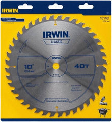 Irwin Blades - 10" Diam, 5/8" Arbor Hole Diam, 40 Tooth Wet & Dry Cut Saw Blade - Carbide-Tipped, Smooth Action, Diamond Arbor - Makers Industrial Supply