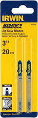 Irwin Blades - 3" Long x 0.039" Thick x 0.295" Wide, 20 Teeth per Inch, Bi-Metal Jig Saw Blade - Toothed Edge, T-Shank, Mill Tooth Set - Makers Industrial Supply