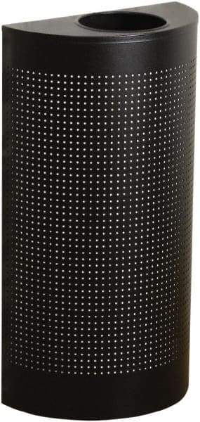 Rubbermaid - 12 Gal Black Half-Round Decorative Waste Receptacle With Top - Steel, 32" High x 18" Wide - Makers Industrial Supply