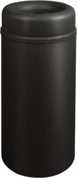 Rubbermaid - 15 Gal Black Round Decorative Waste Receptacle With Top - Steel, 30" High - Makers Industrial Supply