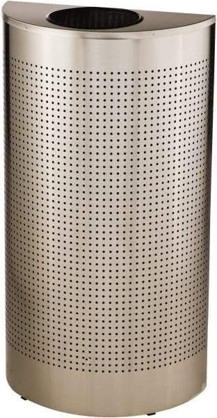 Rubbermaid - 12 Gal Silver Half-Round Decorative Waste Receptacle With Top - Stainless Steel, 32" High x 18" Wide - Makers Industrial Supply