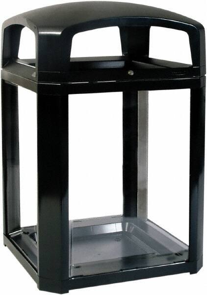 Rubbermaid - 50 Gal Black Square Decorative Waste Receptacle With Top - Polycarbonate, 1,181mm High x 660.4mm Long x 26" Wide - Makers Industrial Supply