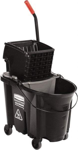 Rubbermaid - 35 Qt Plastic Steel Bucket & Wringer - 510.54mm Long x 927.1mm High x 398.78mm Wide, Black - Makers Industrial Supply