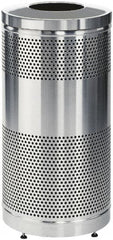 Rubbermaid - 25 Gal Silver Round Decorative Waste Receptacle With Top - Stainless Steel, 902mm High - Makers Industrial Supply