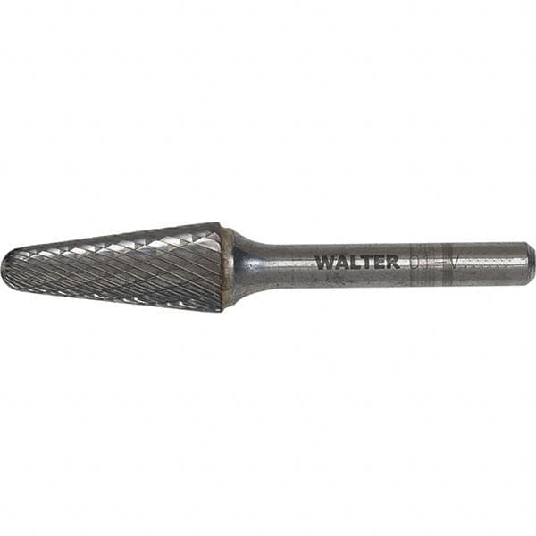 WALTER Surface Technologies - 5/16" Cut Diam, 1/4" Shank Diam, Cone Head Double Cut Burr - Carbide, 7/8" LOC - Makers Industrial Supply