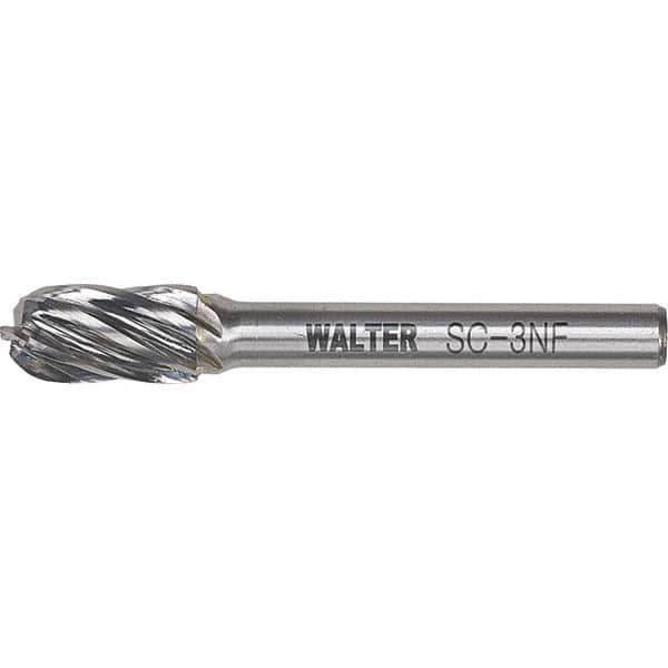 WALTER Surface Technologies - 1/2" Cut Diam, 1/4" Shank Diam, Cylinder Ball End Head Double Cut Burr - Carbide, 1" LOC - Makers Industrial Supply