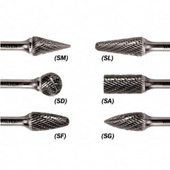 WALTER Surface Technologies - 1/8" Cut Diam, 1/8" Shank Diam, Taper Head Double Cut Burr - Carbide, 1/2" LOC - Makers Industrial Supply