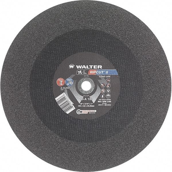 WALTER Surface Technologies - 18" 24 Grit Aluminum Oxide Cutoff Wheel - 3/16" Thick, 1" Arbor, 3,400 Max RPM, Use with Stationary Tools - Makers Industrial Supply