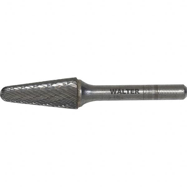 WALTER Surface Technologies - 3/8" Cut Diam, 1/4" Shank Diam, Cone Head Single Cut Burr - Carbide, 1-1/4" LOC - Makers Industrial Supply