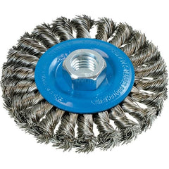 WALTER Surface Technologies - 4" OD, 5/8-11 Arbor Hole, Knotted Stainless Steel Wheel Brush - 3/8" Face Width, 0.02" Filament Diam, 20,000 RPM - Makers Industrial Supply