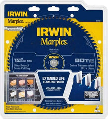 Irwin Blades - 12" Diam, 1" Arbor Hole Diam, 80 Tooth Wet & Dry Cut Saw Blade - Carbide-Tipped, Finishing Action, Standard Round Arbor - Makers Industrial Supply