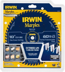 Irwin Blades - 10" Diam, 5/8" Arbor Hole Diam, 60 Tooth Wet & Dry Cut Saw Blade - Carbide-Tipped, Finishing Action, Standard Round Arbor - Makers Industrial Supply