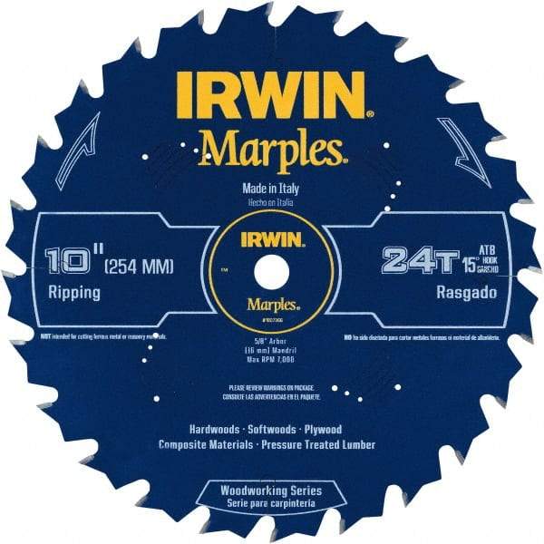 Irwin Blades - 10" Diam, 5/8" Arbor Hole Diam, 24 Tooth Wet & Dry Cut Saw Blade - Carbide-Tipped, Finishing Action, Standard Round Arbor - Makers Industrial Supply