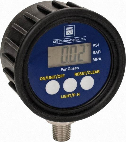 SSI Technologies - 2-1/2" Dial, 1/4 Thread, 0-100 Scale Range, Pressure Gauge - Lower Connection Mount, Accurate to 1% of Scale - Makers Industrial Supply