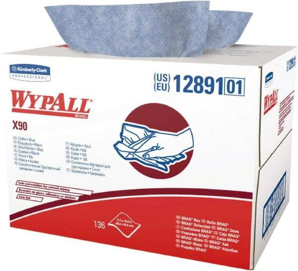 WypAll - X90 Dry Shop Towel/Industrial Wipes - Brag Box/Double Top Box, 16-3/4" x 11" Sheet Size, Blue - Makers Industrial Supply