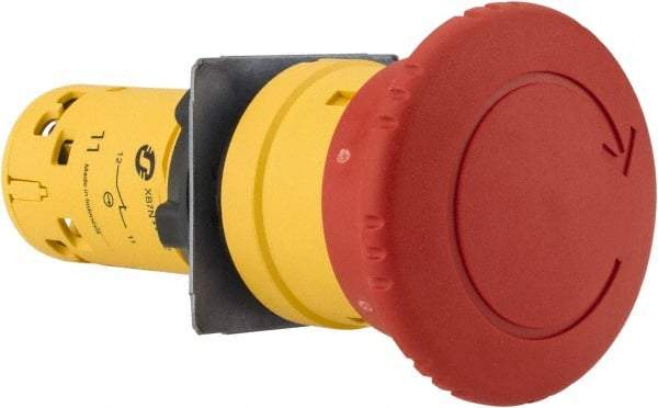 Schneider Electric - 22mm Mount Hole, Extended Mushroom Head, Pushbutton Switch Only - Round, Red Pushbutton, Nonilluminated, Momentary (MO), Off, Shock and Vibration Resistant - Makers Industrial Supply