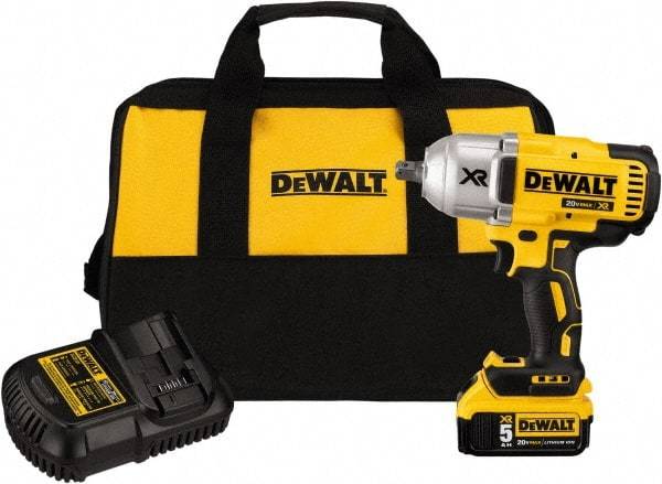 DeWALT - 1/2" Drive 20 Volt Mid-Handle Cordless Impact Wrench & Ratchet - 1,900 RPM, 0 to 2,400 BPM, 700 Ft/Lb Torque, 1 Lithium-Ion Battery Included - Makers Industrial Supply