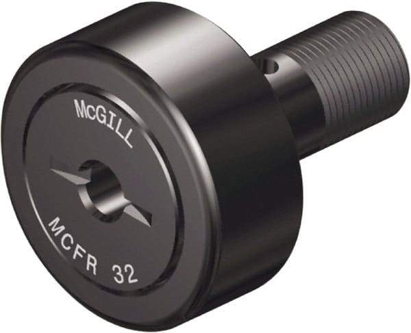 McGill - 40mm Roller Diam x 20mm Width, 18mm Stud Diam x 37mm Length, Crowned Stud Cam Follower - Steel, 19mm Thread Length, M18x1.5 Thread, 58mm OAL, 2,999 Lb Dynamic Cap, 4,451 Lb Static Cap - Makers Industrial Supply