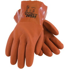 ‎58-8650/L Coated Supported Gloves - PermFlex - Cold Resistant Supported PVC - Brown - Rough Coated - 10 Inch - Exact Industrial Supply