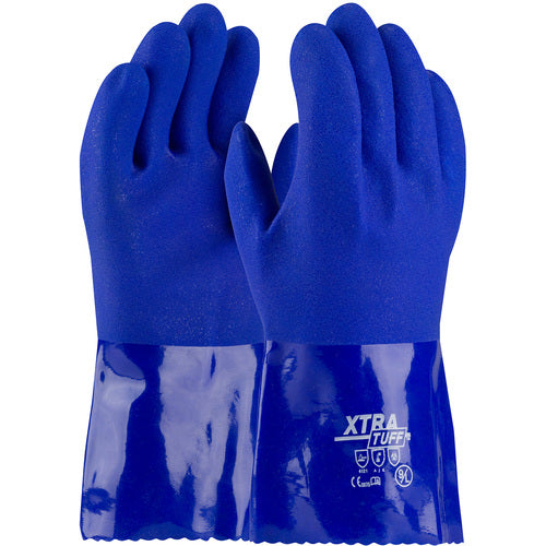 ‎58-8656/M Coated Supported Gloves - XtraTuff - Oil Resistant Supported PVC - Blue - Rough Coated - 12 Inch - Exact Industrial Supply