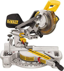 DeWALT - 4 Amp, 20 Volt, 3,750 RPM, 48° Left Single Bevel Sliding Miter Saw - 5/8" Arbor, 7-1/4" Blade Diam, Includes Battery Charger & Battery - Makers Industrial Supply