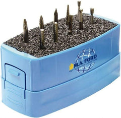 M.A. Ford - 10 Piece, 3mm Shank Burr Set - Solid Carbide, Multiple Head Shapes, 3° Included Angle - Makers Industrial Supply