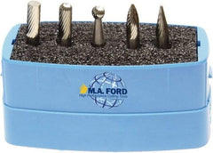 M.A. Ford - 5 Piece, 6mm Shank Burr Set - Solid Carbide, Multiple Head Shapes, 6° Included Angle - Makers Industrial Supply