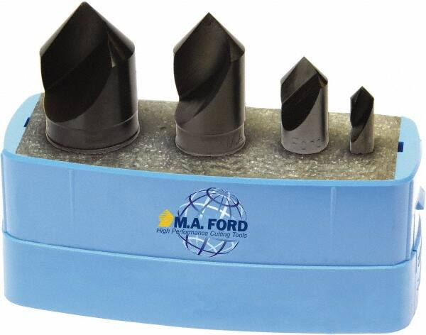 M.A. Ford - 4 Piece, 1/4 to 1" Head Diam, 82° Included Angle, Single End Countersink Set - Makers Industrial Supply