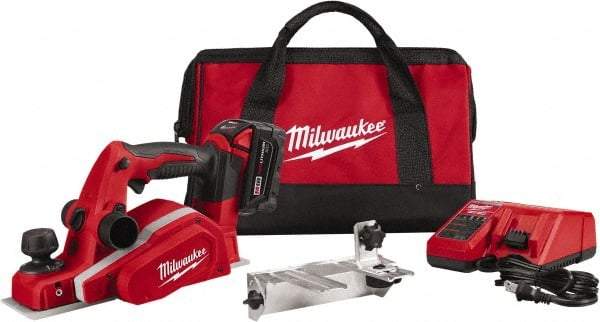 Milwaukee Tool - 18V 3-1/4" Planer - Battery, Charger, Bag and Bevel/Edge Guide, 2 Double Edge Blades Included - Makers Industrial Supply