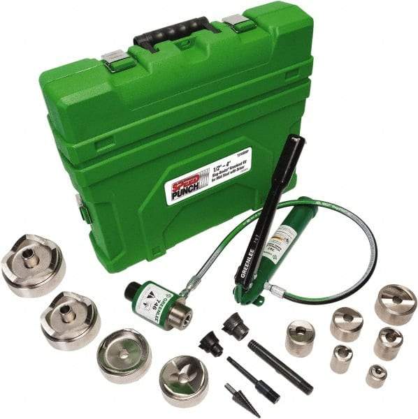 Greenlee - 18 Piece, 0.885 to 4.544" Punch Hole Diam, Power Knockout Set - Round Punch, 10 Gage Mild Steel - Makers Industrial Supply