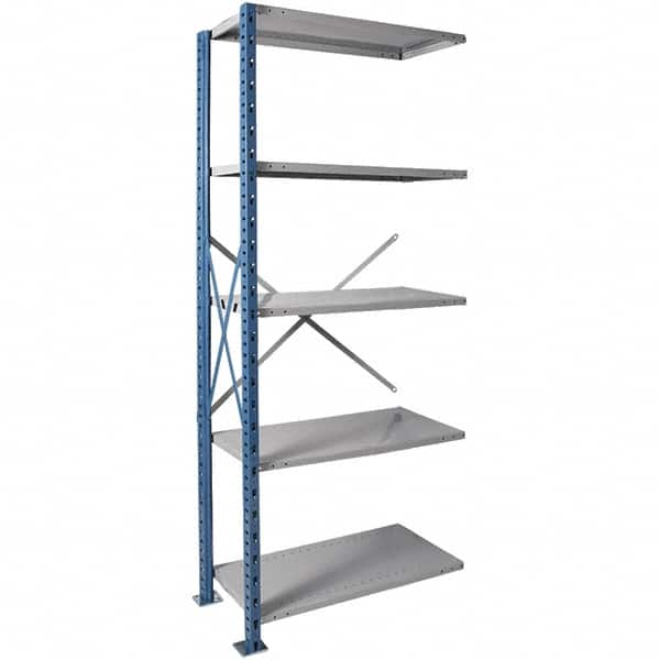 Hallowell - 5 Shelf Add-On Extra Heavy-Duty Open Steel Shelving - 1 Lb Capacity, 36" Wide x 87" High x 18" Deep, Blue/Platinum - Makers Industrial Supply