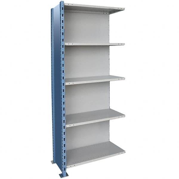 Hallowell - 5 Shelf, 900 Lb. Capacity, Closed Shelving Add-On Unit - 48 Inch Wide x 18 Inch Deep x 87 Inch High, Blue and Platinum - Makers Industrial Supply