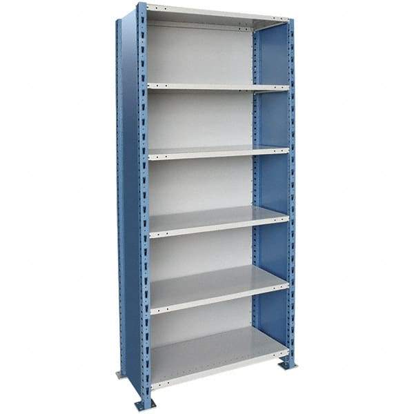 Hallowell - 6 Shelf, 800 Lb. Capacity, Closed Shelving Starter Unit - 36 Inch Wide x 24 Inch Deep x 123 Inch High, Blue and Platinum - Makers Industrial Supply