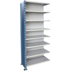 Hallowell - 8 Shelf, 900 Lb. Capacity, Closed Shelving Add-On Unit - 48 Inch Wide x 24 Inch Deep x 123 Inch High, Blue and Platinum - Makers Industrial Supply